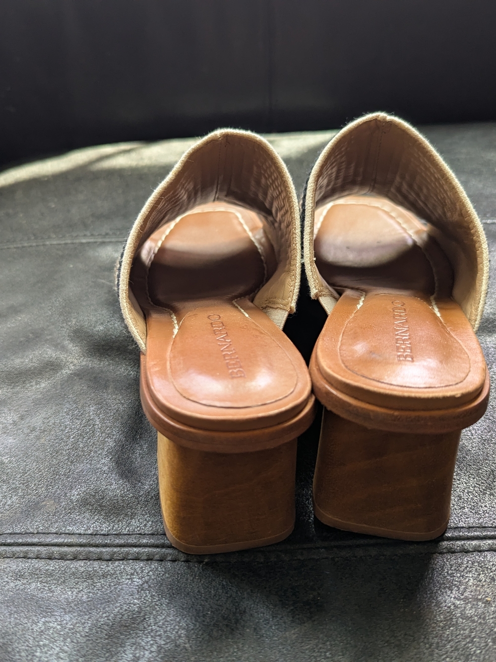 Bernardo Woven Chevron Block Heel Mule - Brown, Cream & Black - Picture 4 of 5